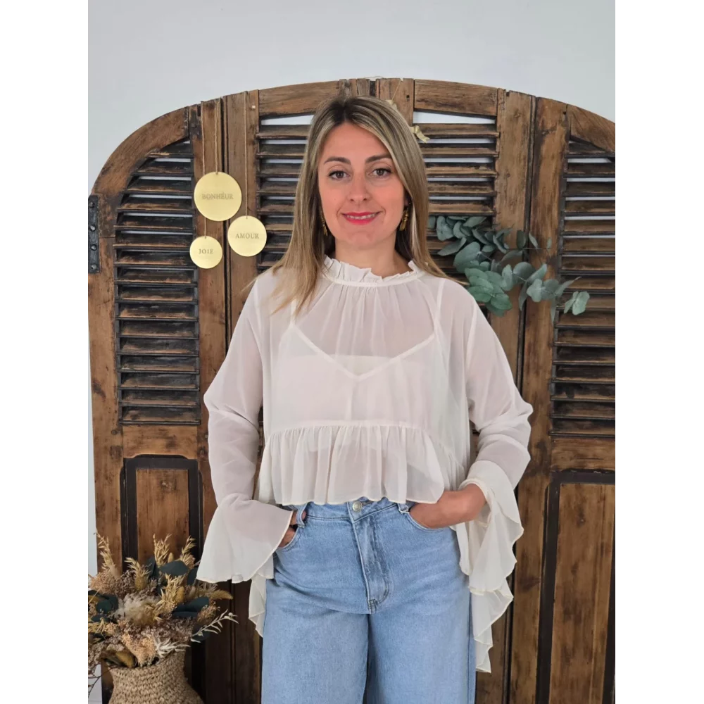Blouse France asymétrique voile blanc cassé