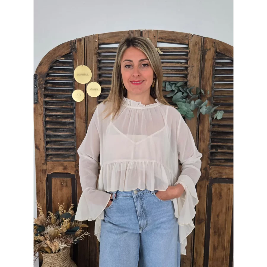 Blouse France asymétrique voile blanc cassé