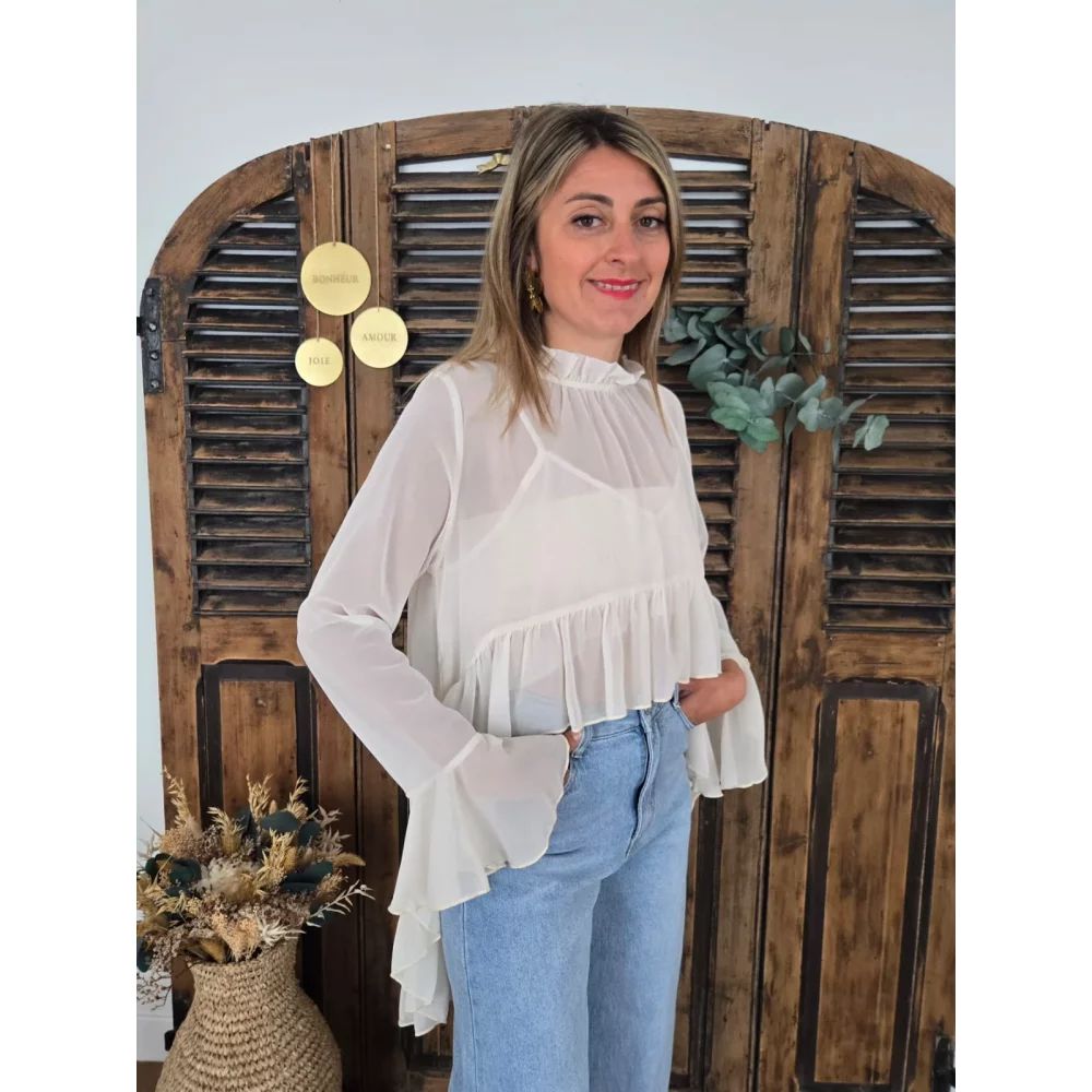 Blouse France asymétrique voile blanc cassé