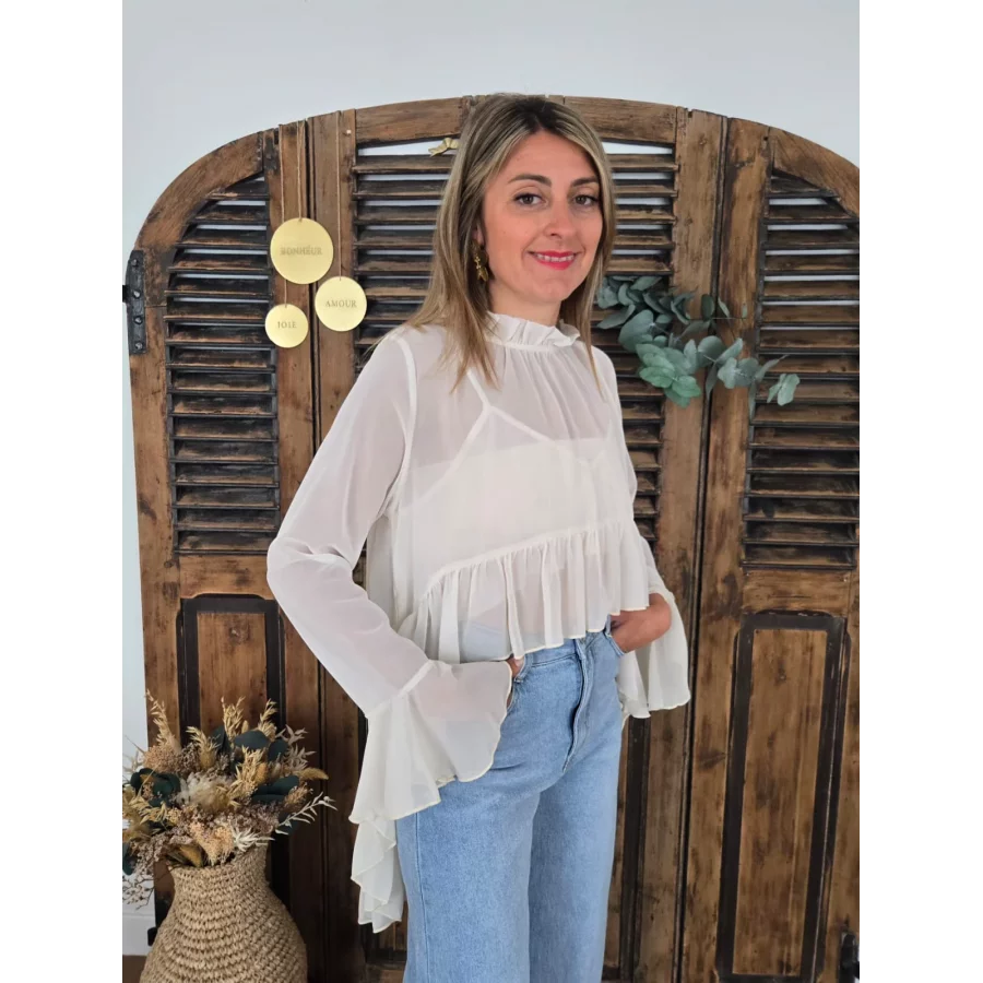 Blouse France asymétrique voile blanc cassé