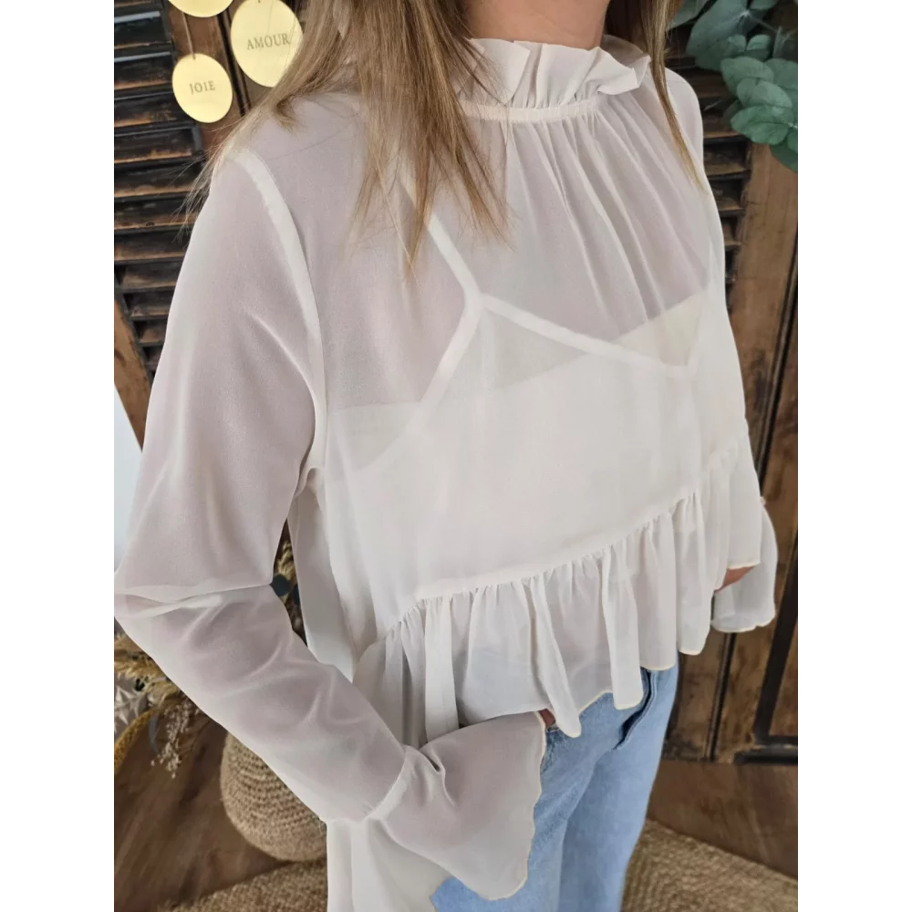 Blouse France asymétrique voile blanc cassé