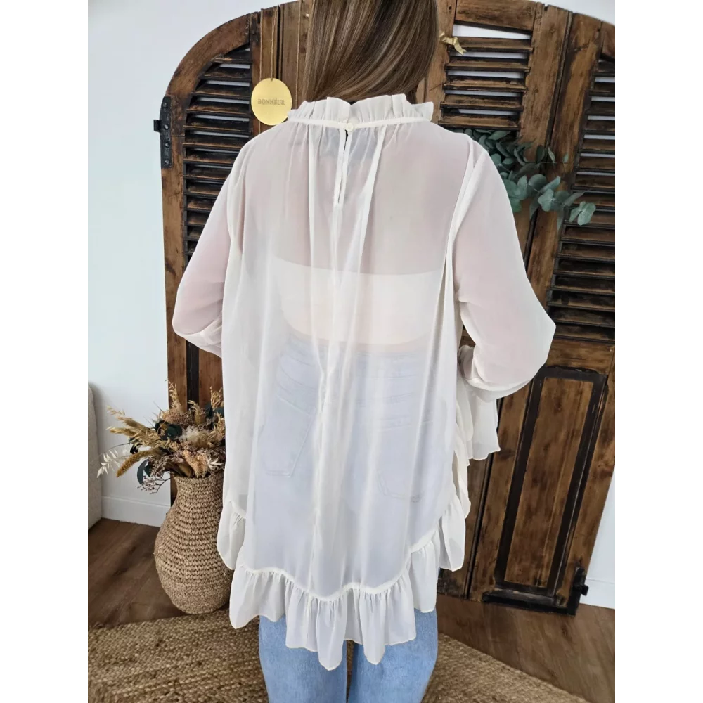 Blouse France asymétrique voile blanc cassé