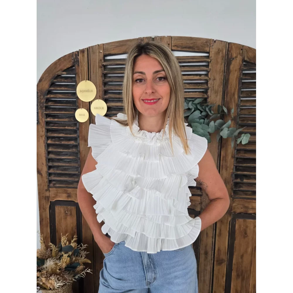 Blouse Emy volants blanc dos nu