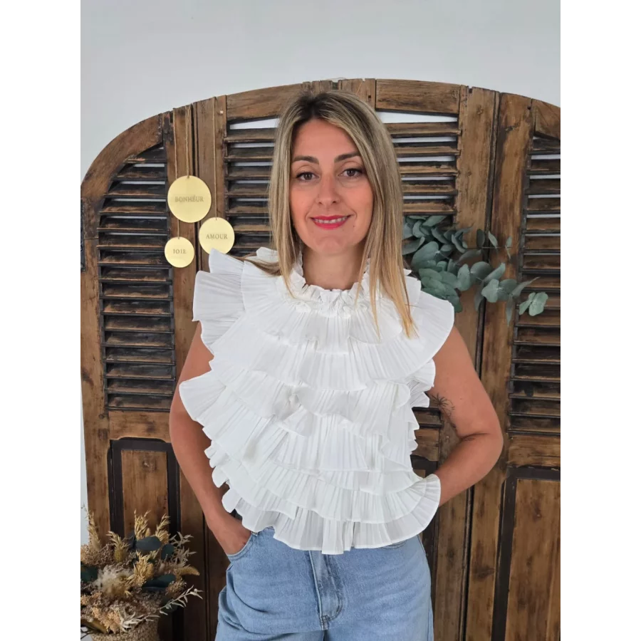 Blouse Emy volants blanc dos nu