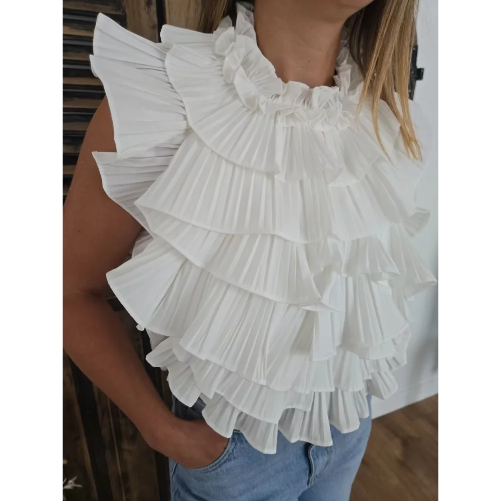 Blouse Emy volants blanc dos nu