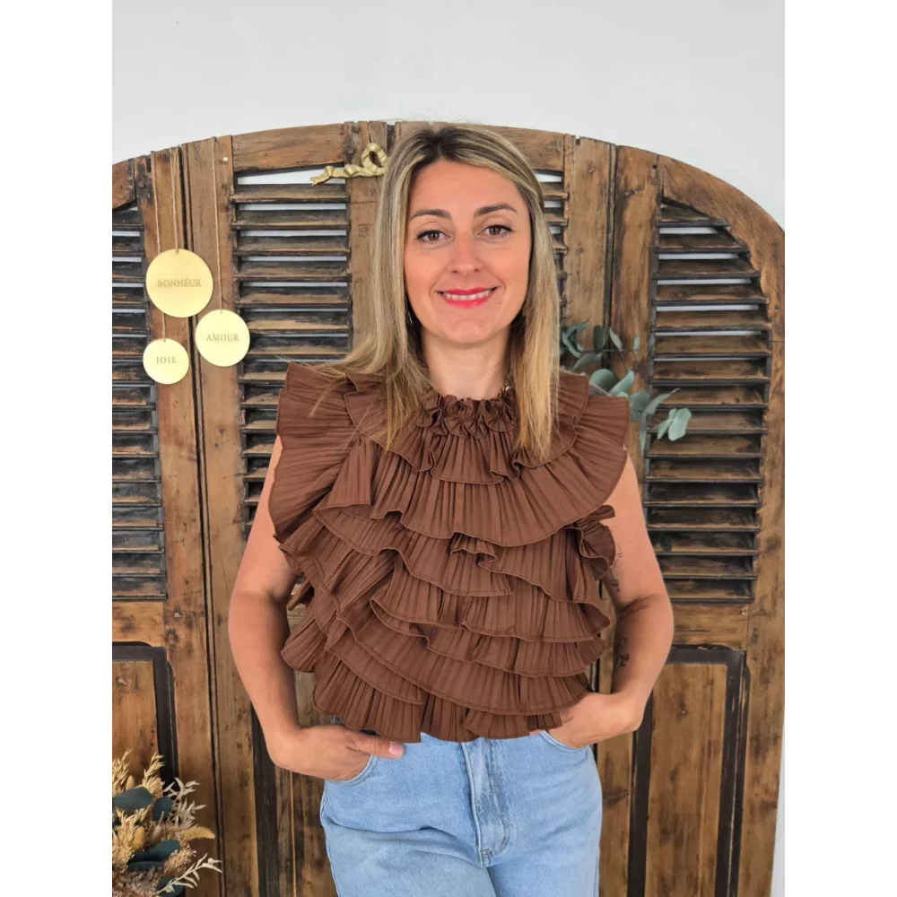 Blouse Emy volants choco dos nu