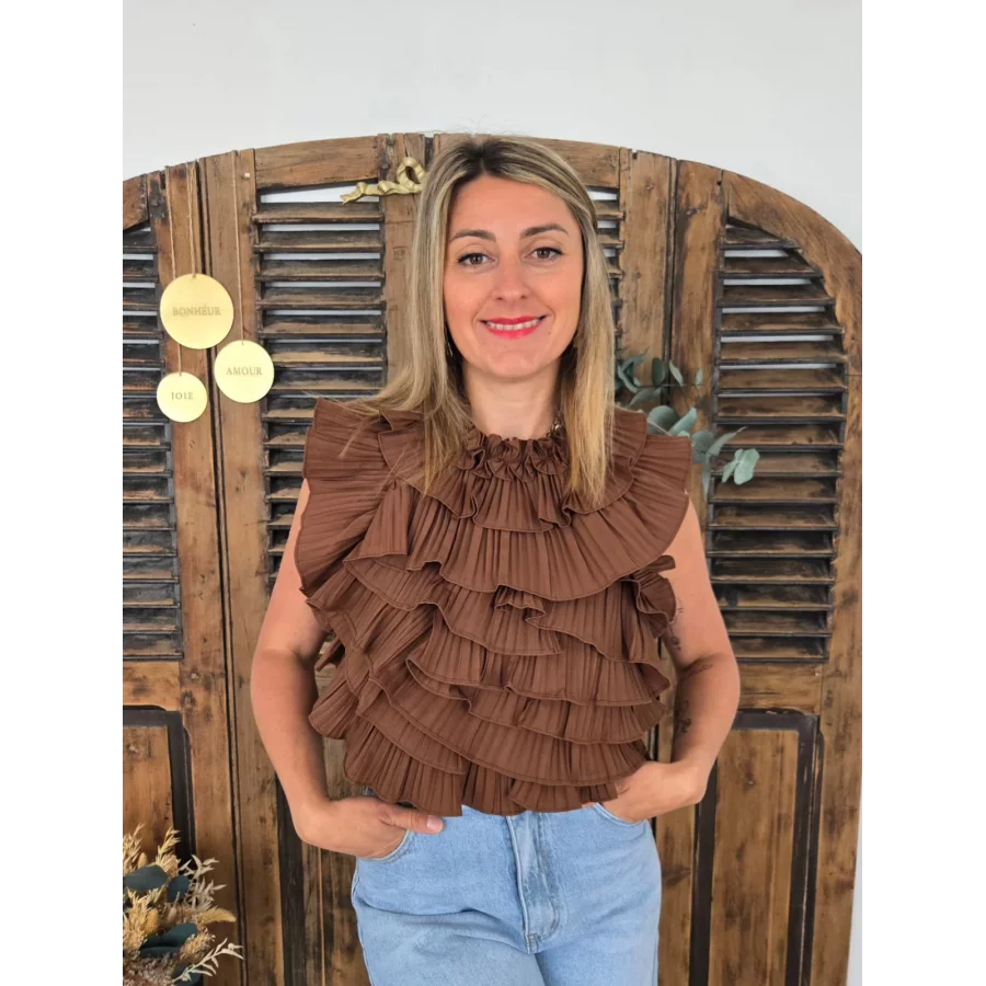 Blouse Emy volants choco dos nu