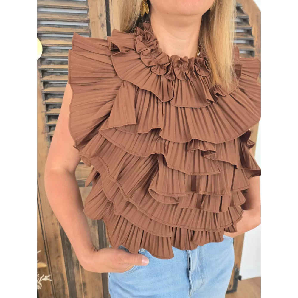 Blouse Emy volants choco dos nu