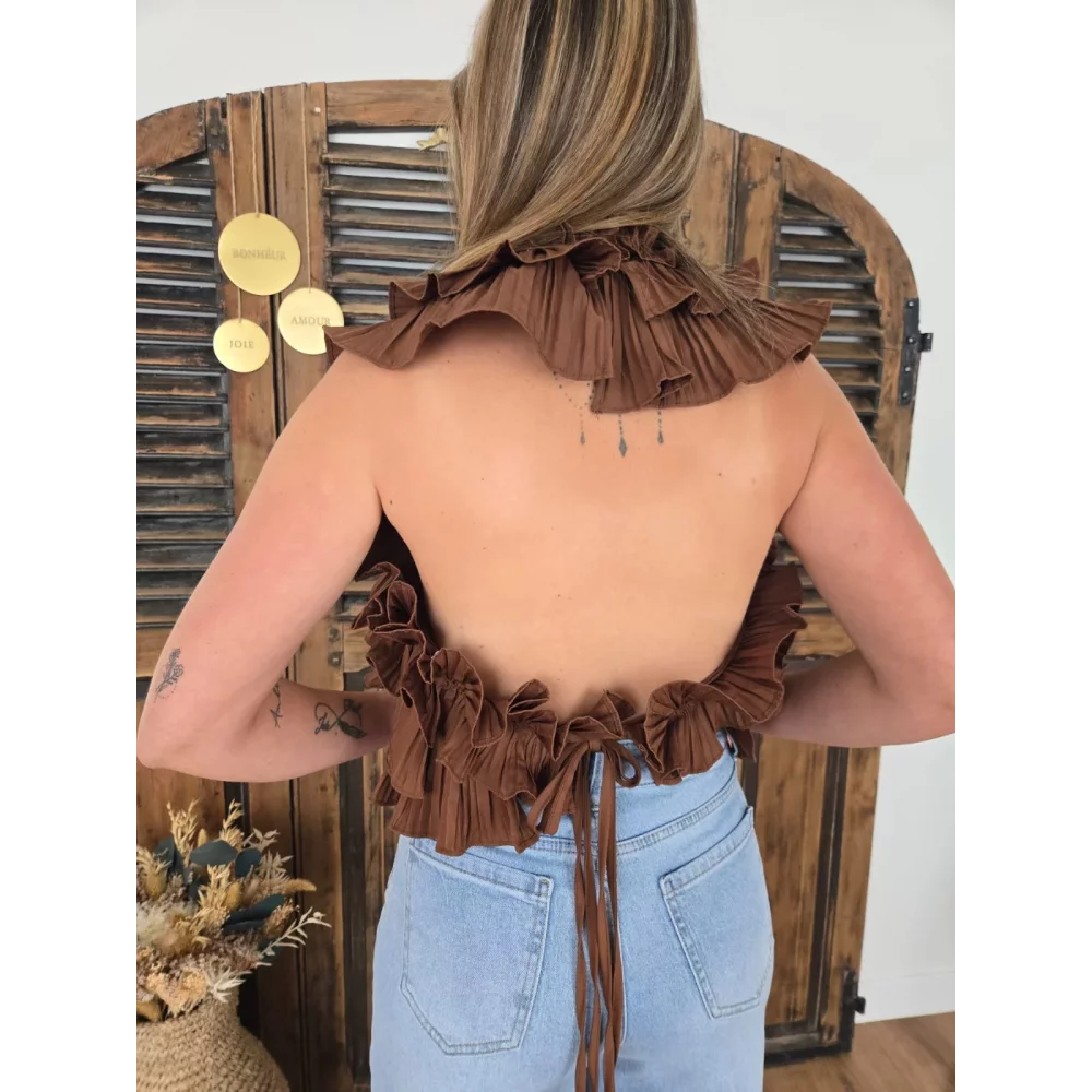 Blouse Emy volants choco dos nu