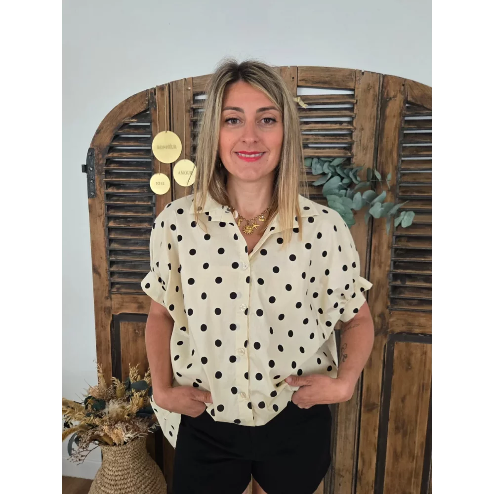 Chemise oversize Marlene beige pois noir