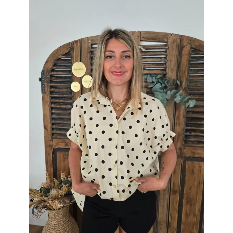 Chemise oversize Marlene beige pois noir