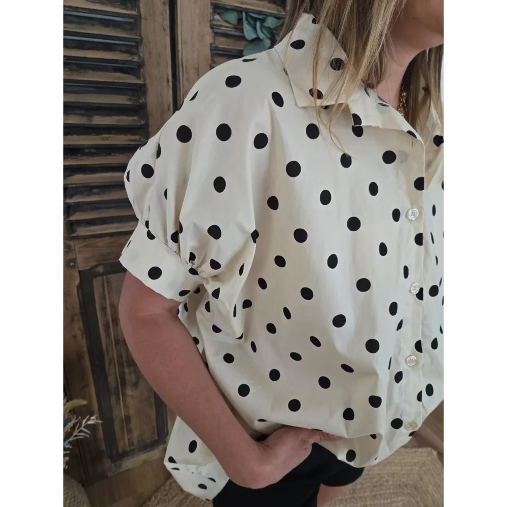 Chemise oversize Marlene beige pois noir