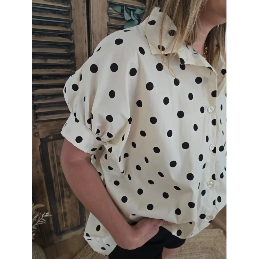 Chemise oversize Marlene beige pois noir