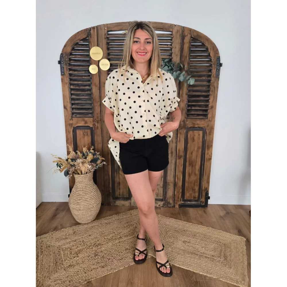 Chemise oversize Marlene beige pois noir