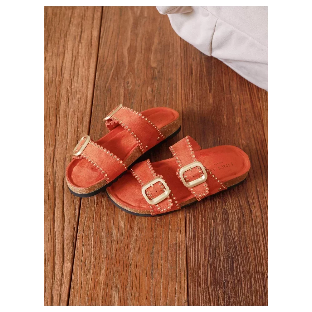 Mules orange suedine et details dorés