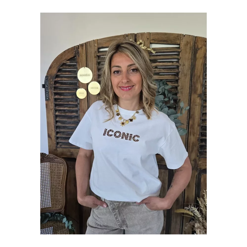T-shirt Iconic blanc leopard