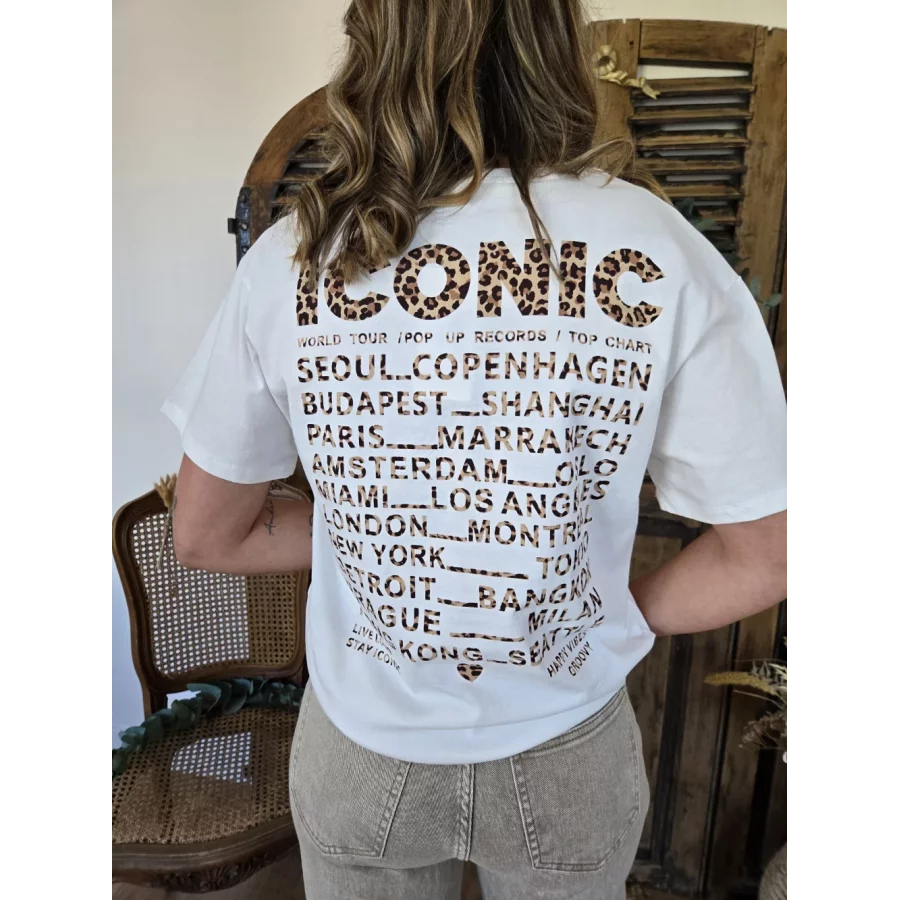 T-shirt Iconic blanc leopard
