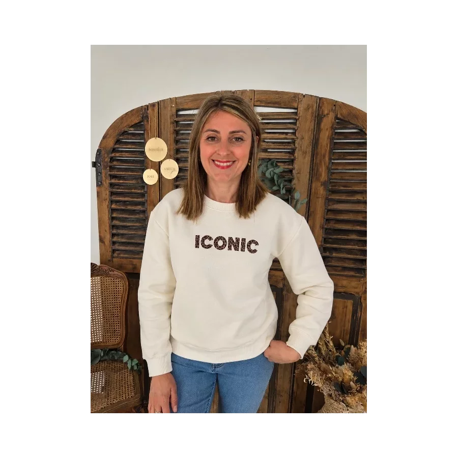 Sweat ecru ICONIC leopard