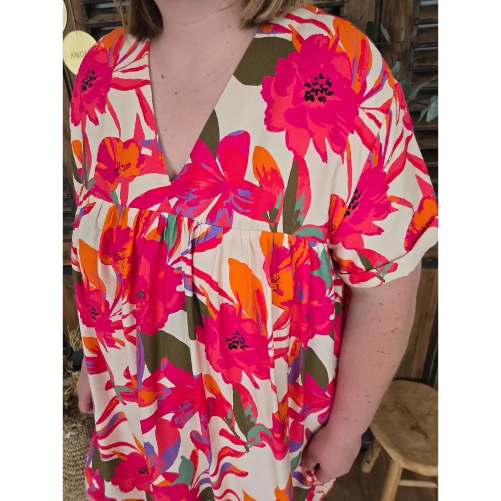 Combi Short Roxanne fleurs fuchsia