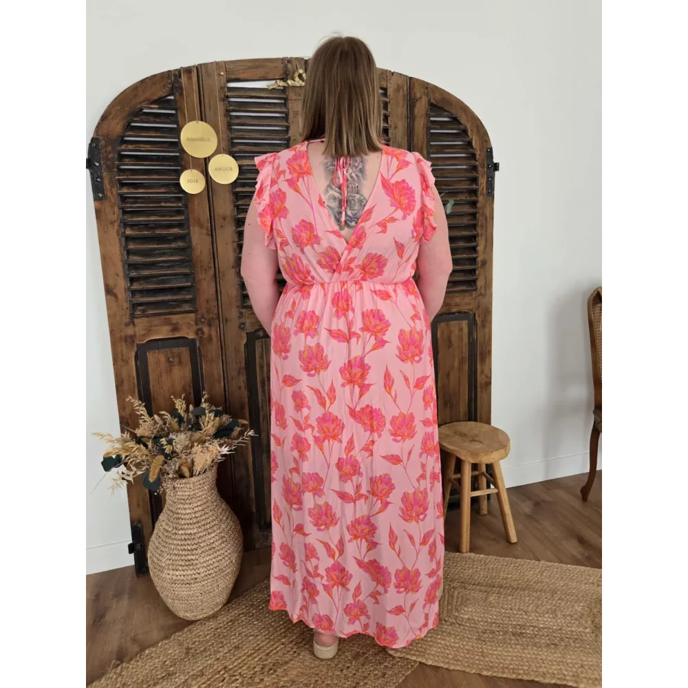 Robe longue Judith rose fleurs fuchsia