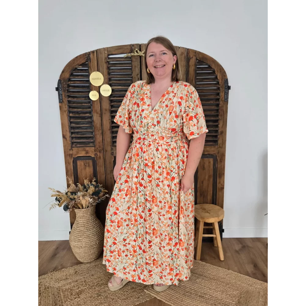 Robe longue Marylise fleurs orange