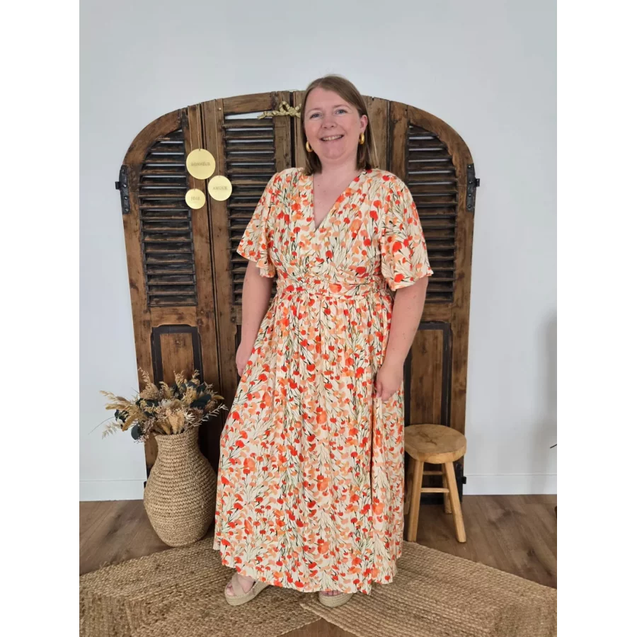 Robe longue Marylise fleurs orange