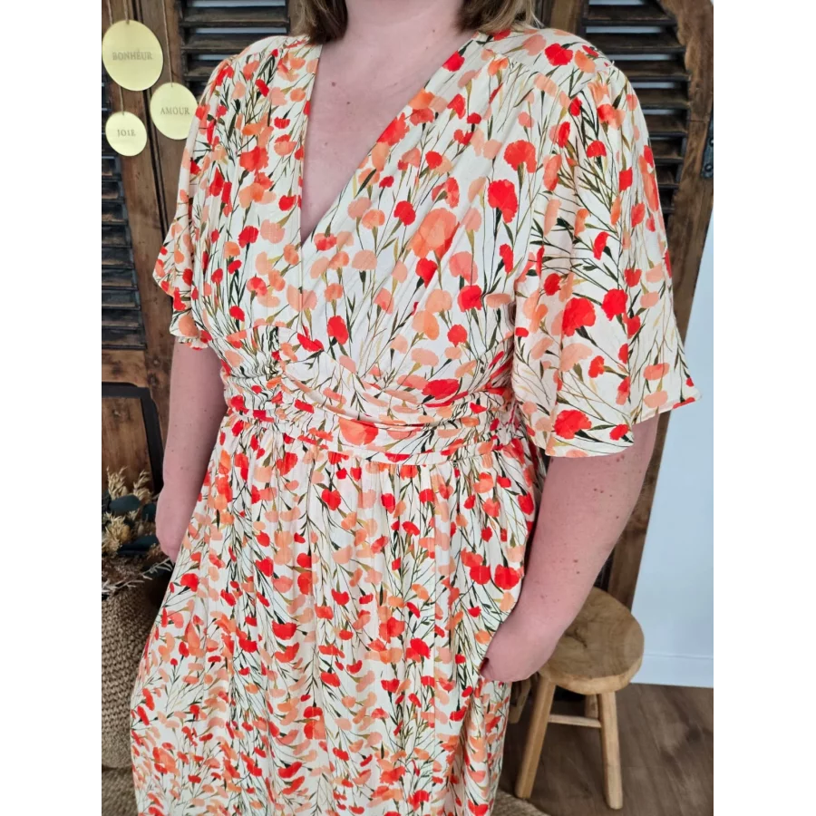 Robe longue Marylise fleurs orange