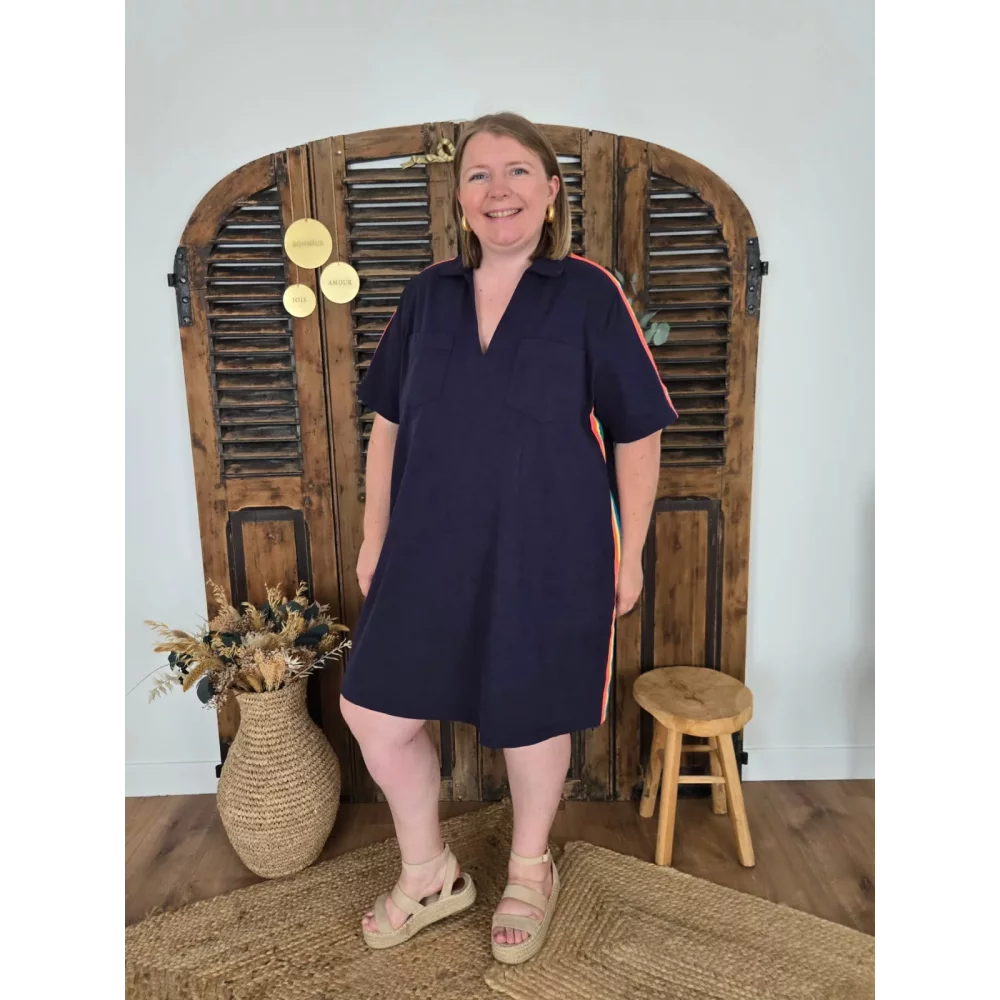 Robe Alicia bleu marine bande fluo