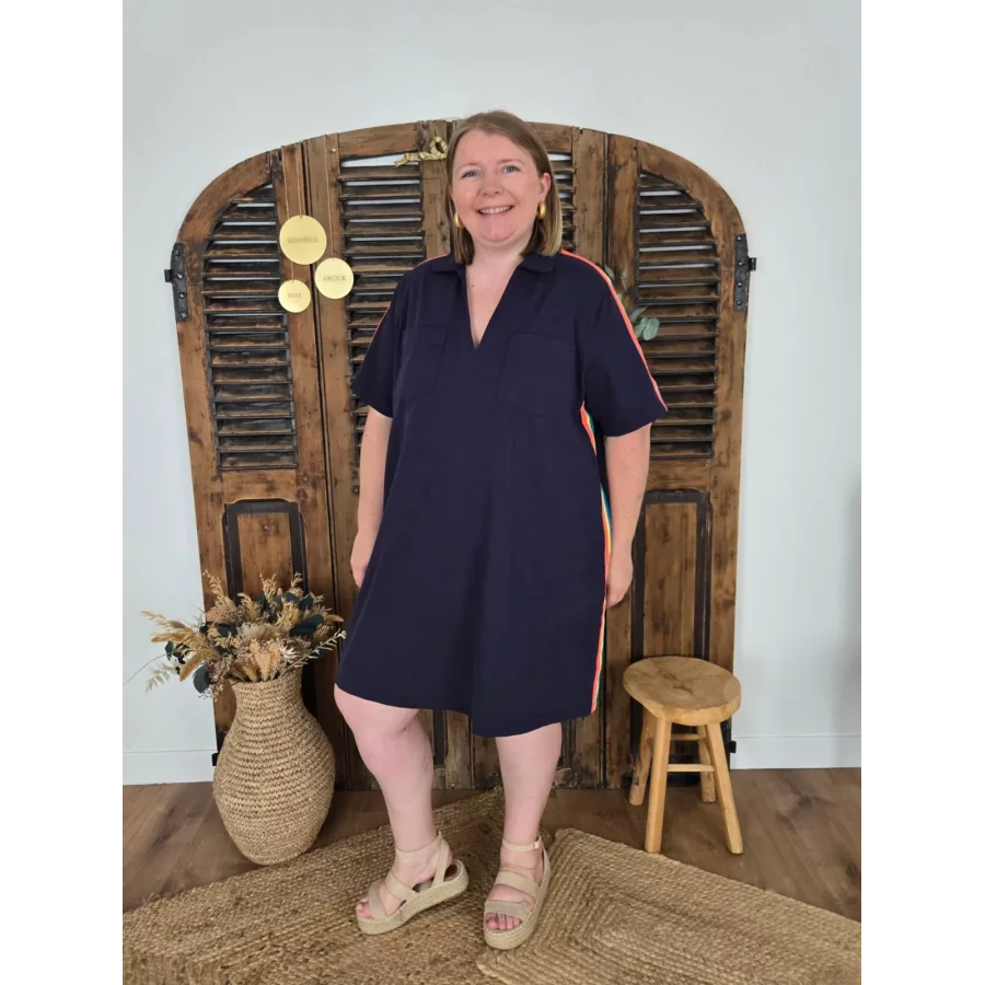 Robe Alicia bleu marine bande fluo