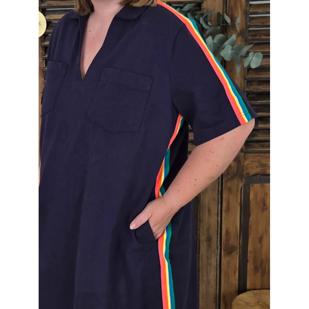Robe Alicia bleu marine bande fluo
