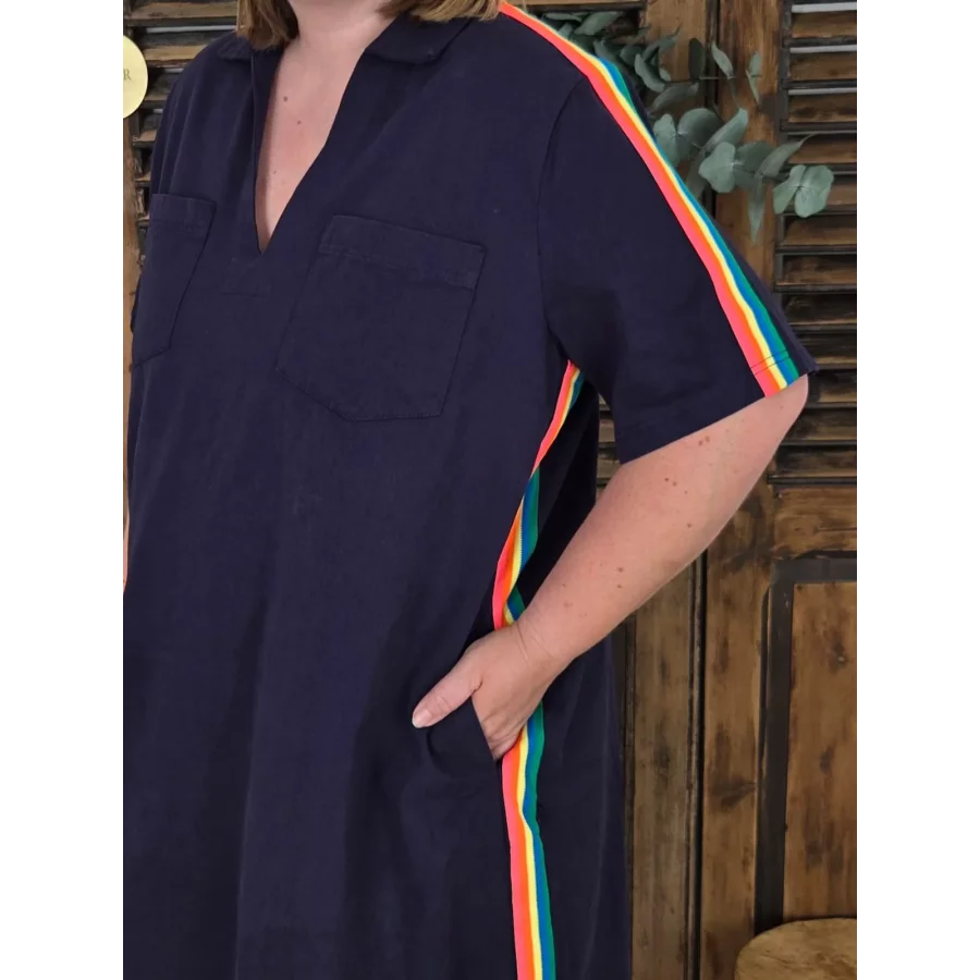 Robe Alicia bleu marine bande fluo