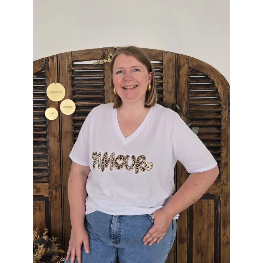 T-shirt blanc Amour leopard