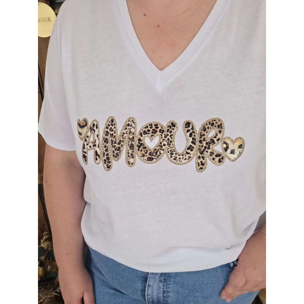 T-shirt blanc Amour leopard