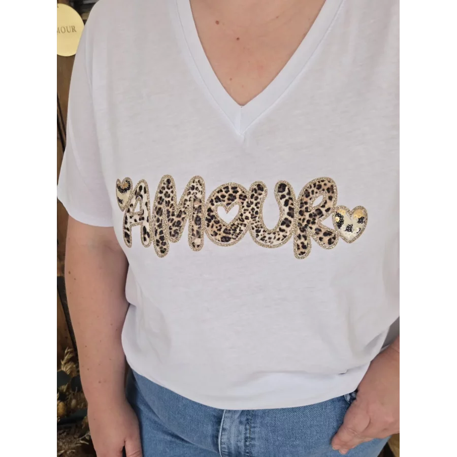 T-shirt blanc Amour leopard