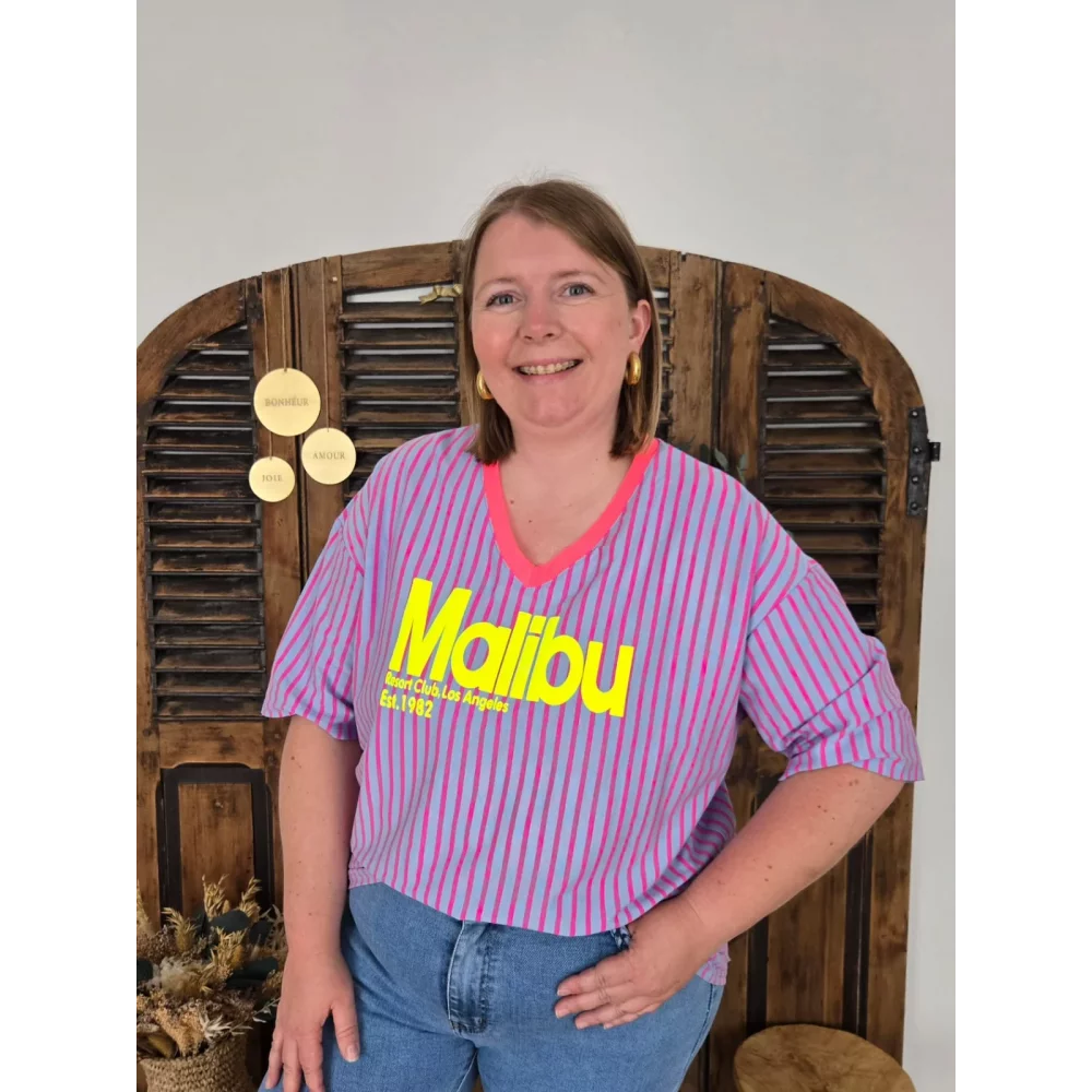 T-shirt Malibu ciel rayé fuchsia