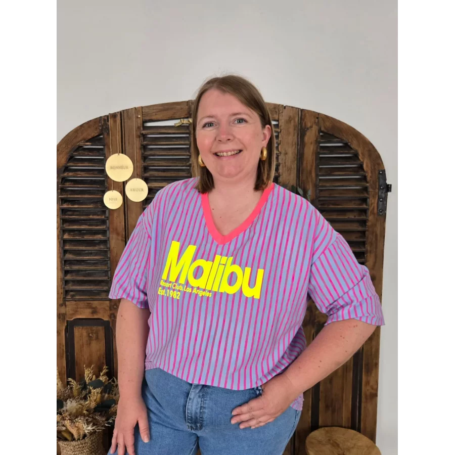 T-shirt Malibu ciel rayé fuchsia