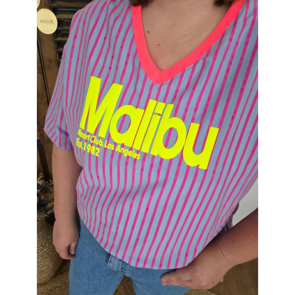 T-shirt Malibu ciel rayé fuchsia
