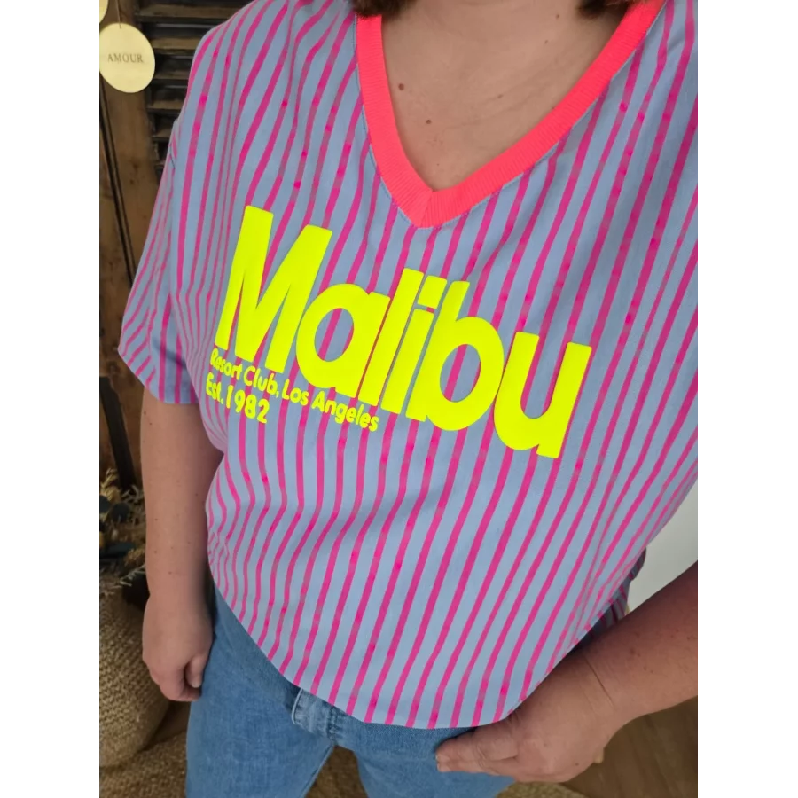 T-shirt Malibu ciel rayé fuchsia