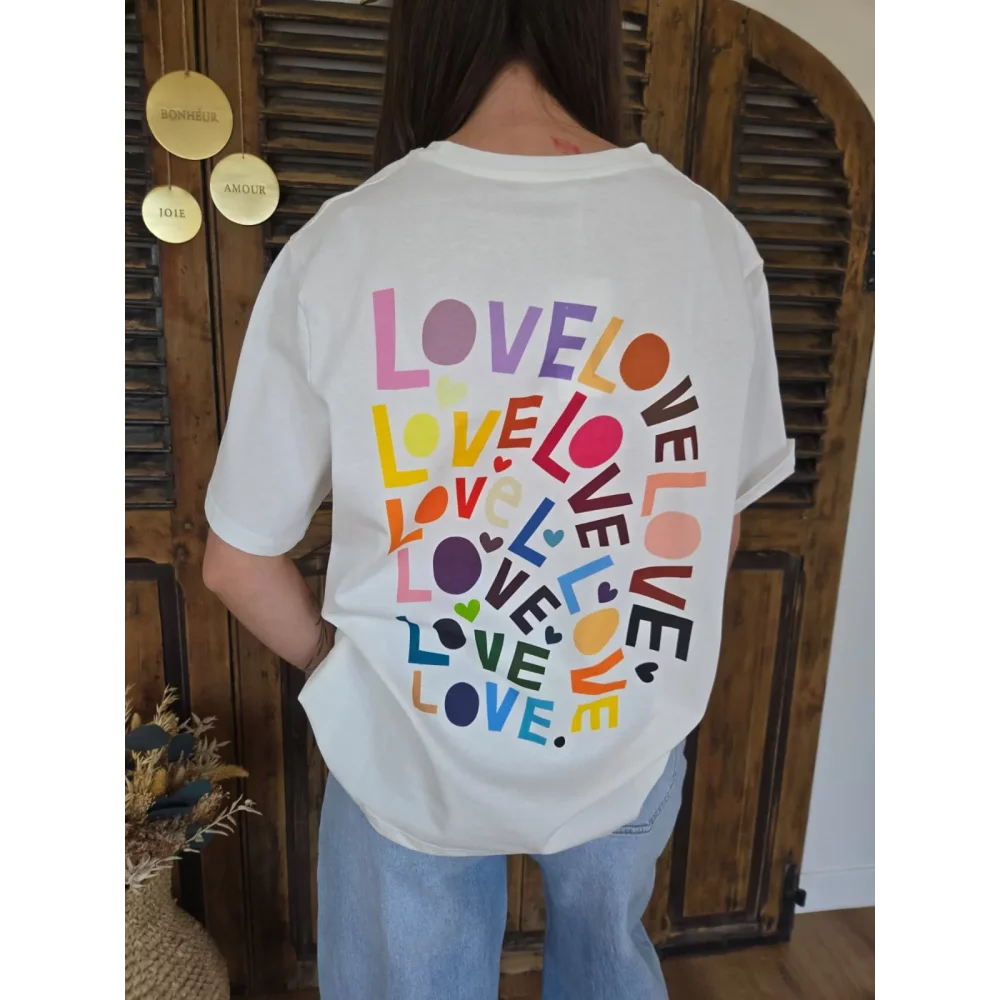 T-shirt blanc Love Love coloré