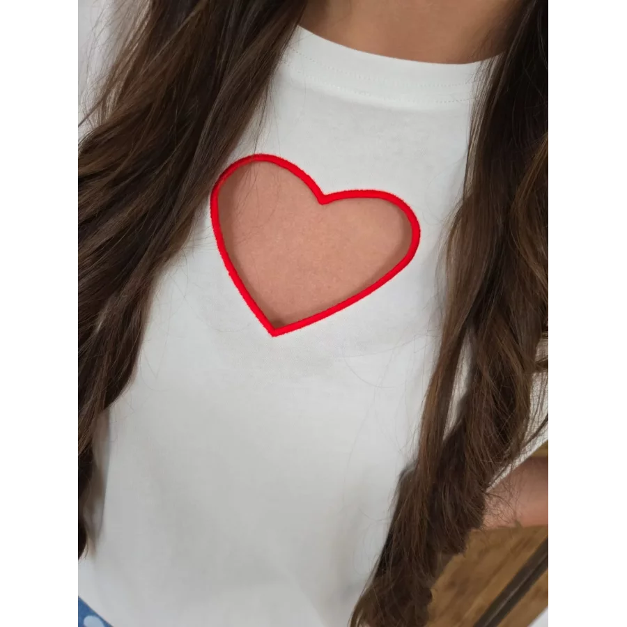 T-shirt blanc coeur ajouré