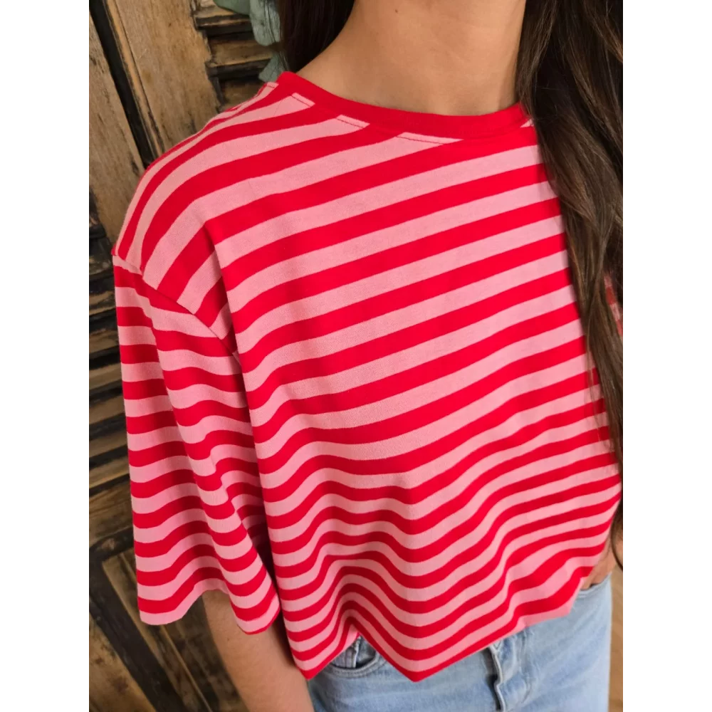 T-shirt Lionel rayures rose et rouge