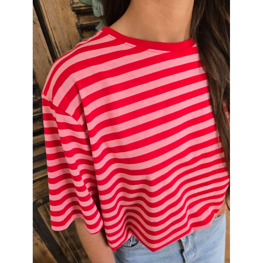 T-shirt Lionel rayures rose et rouge