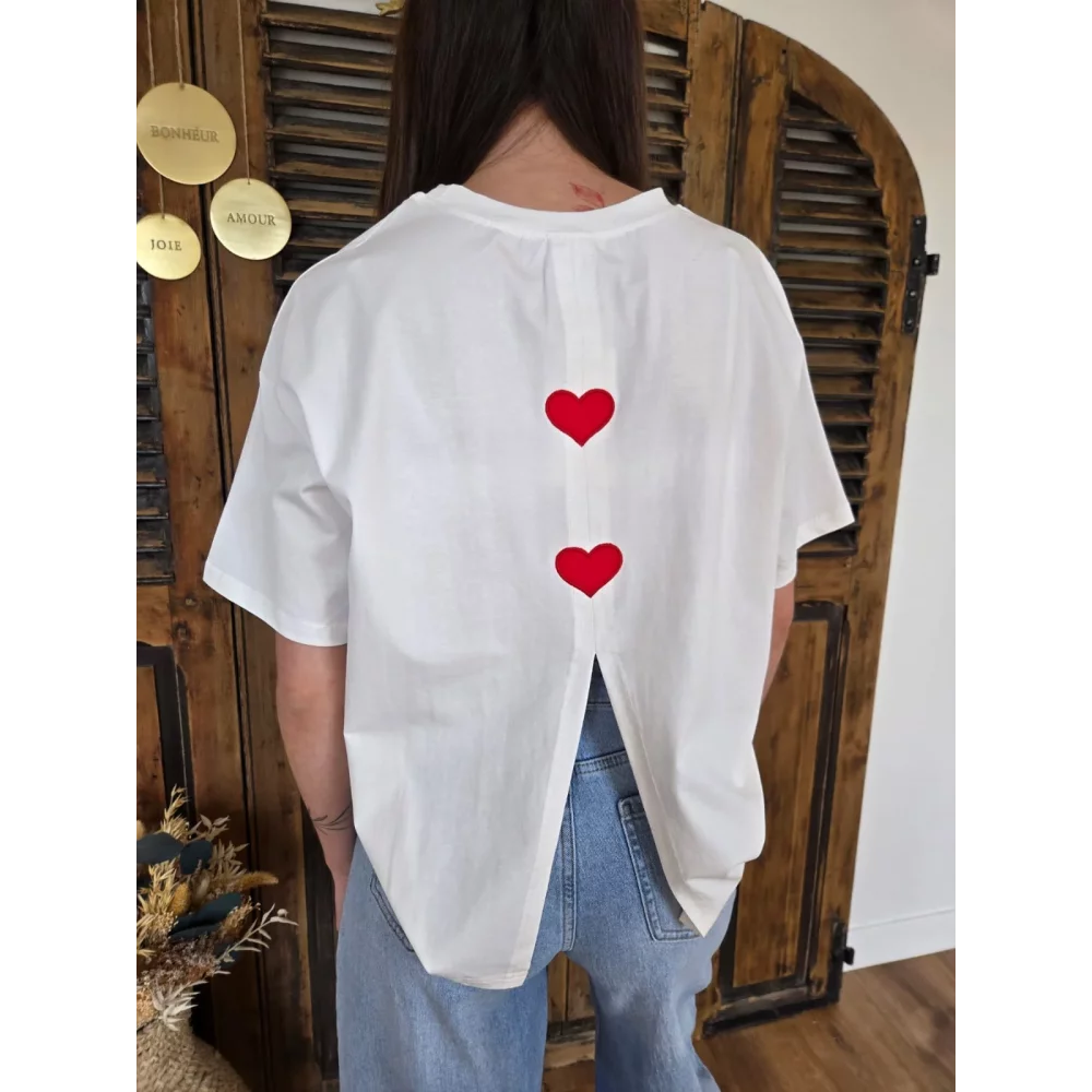 T-shirt Hubert blanc coeur rouge au dos