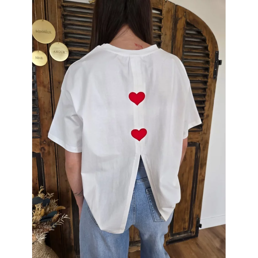 T-shirt Hubert blanc coeur rouge au dos