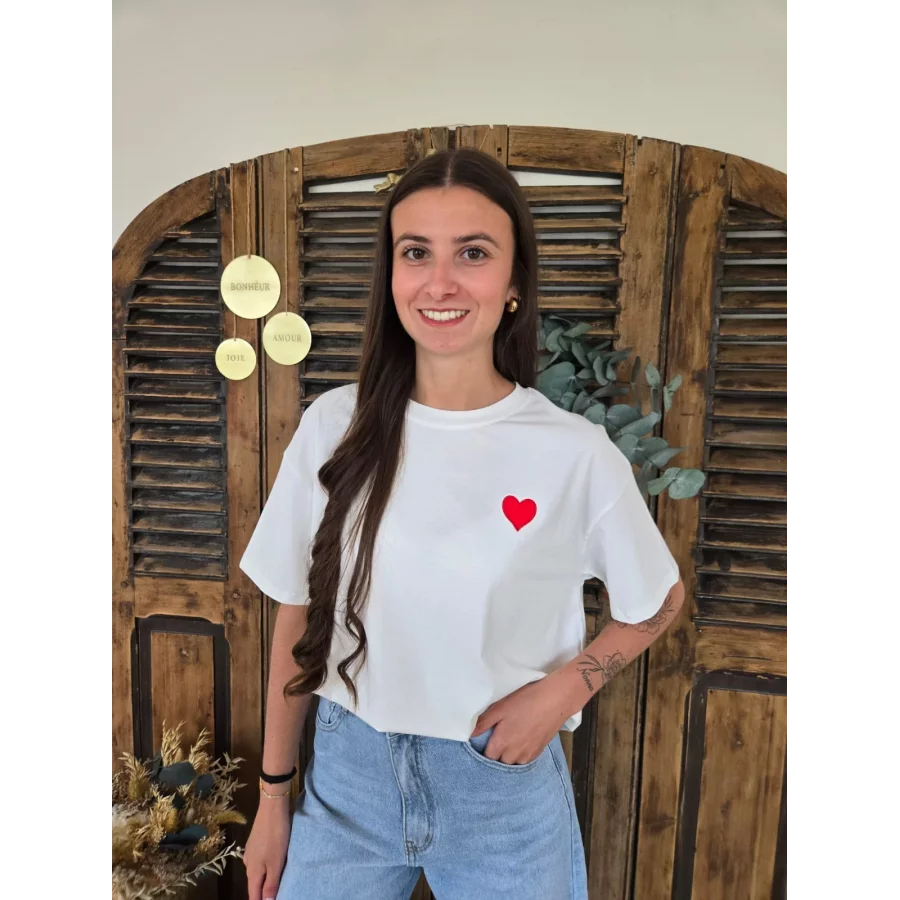 T-shirt Hubert blanc coeur rouge au dos