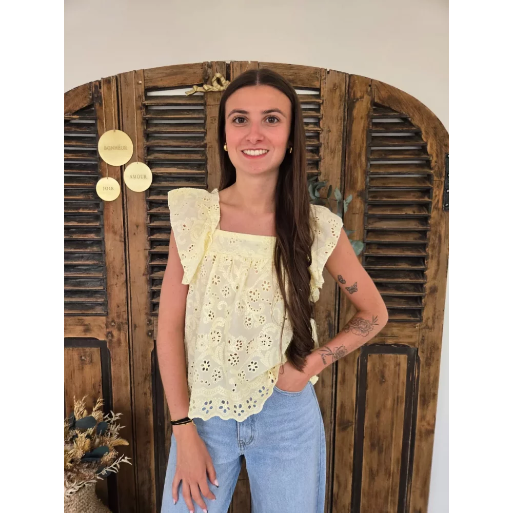 Top Louis broderie anglaise jaune