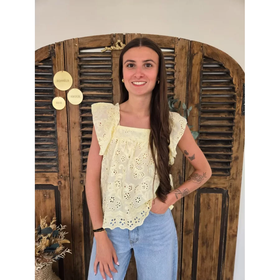 Top Louis broderie anglaise jaune