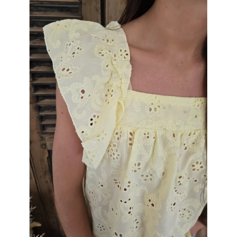 Top Louis broderie anglaise jaune