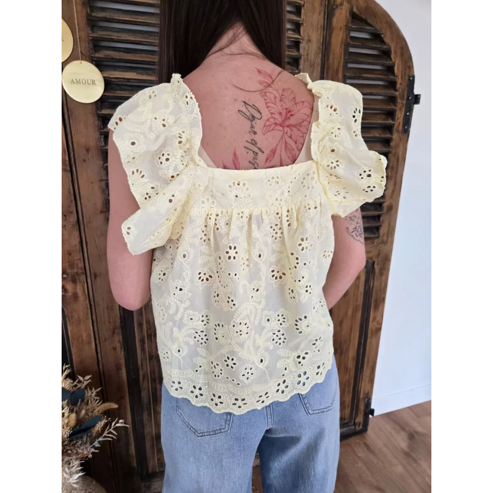 Top Louis broderie anglaise jaune