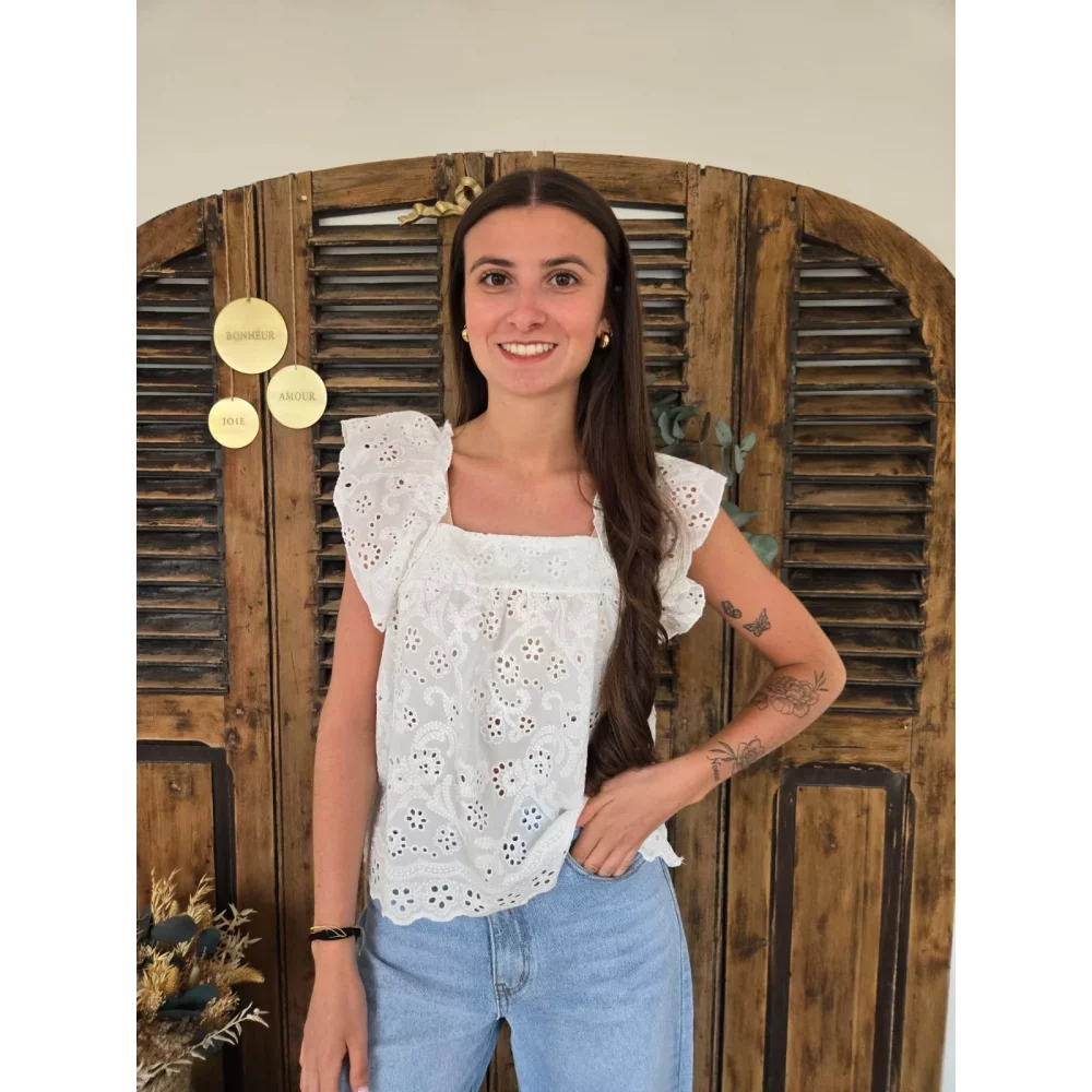 Top Louis broderie anglaise blanc